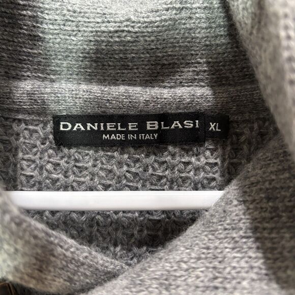 Daniele Blasi Wool Shawl Collar Sweater Men XL Gray Waffle Knit Italy Fisherman - Picture 4 of 7